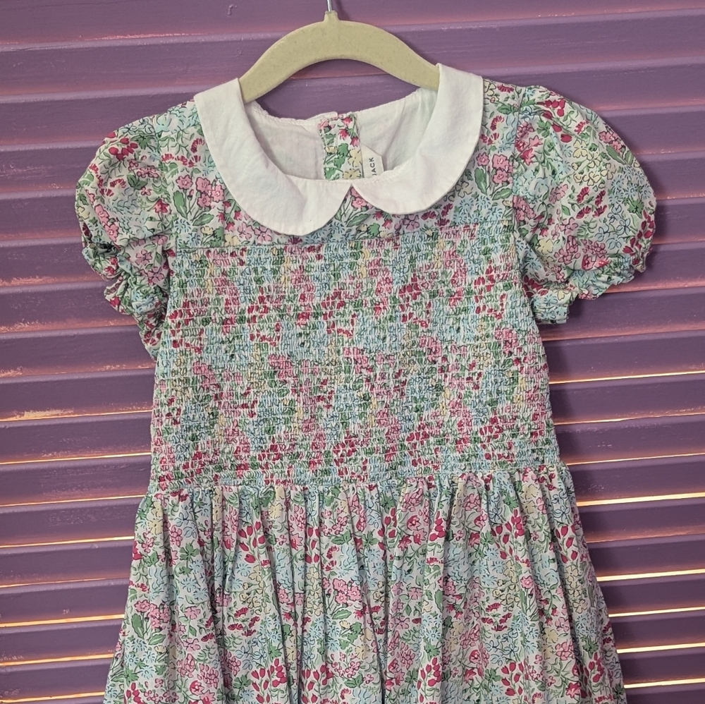 Janie and Jack Pink and Green Smocked Ruffled Sundress